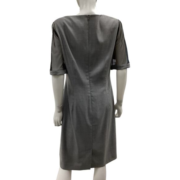 Max Mara Dress Women’s SZ 16 Fits Like A Large Short Mesh Sleeve Midi Gray Black - Picture 3 of 4